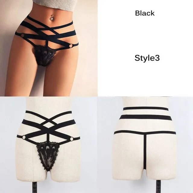 1Pc Fashion Women Spring Summer Sexy Lace Bandage Hollow Panties Transparent G-String Thongs Elastic Straps Underwear