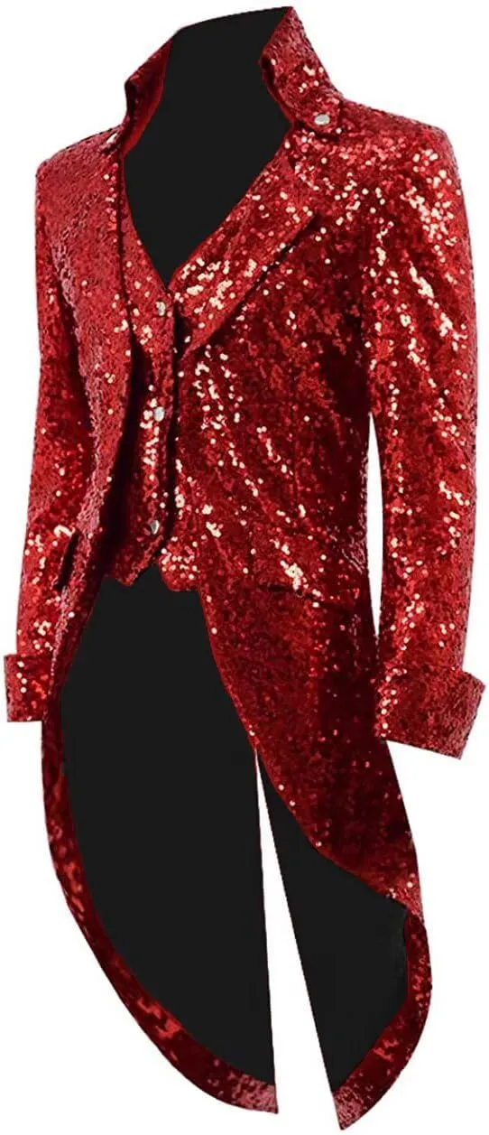 2025 Mens Sequins Tailcoat Jacket Victorian Steampunk Costumes Gothic Victorian Frock Blazer Coat JJK029