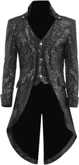 2025 Mens Sequins Tailcoat Jacket Victorian Steampunk Costumes Gothic Victorian Frock Blazer Coat JJK029
