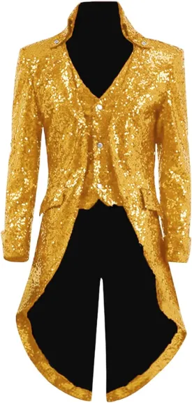 2025 Mens Sequins Tailcoat Jacket Victorian Steampunk Costumes Gothic Victorian Frock Blazer Coat JJK029