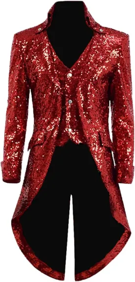 2025 Mens Sequins Tailcoat Jacket Victorian Steampunk Costumes Gothic Victorian Frock Blazer Coat JJK029