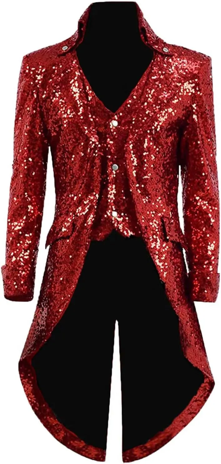 2025 Mens Sequins Tailcoat Jacket Victorian Steampunk Costumes Gothic Victorian Frock Blazer Coat JJK029