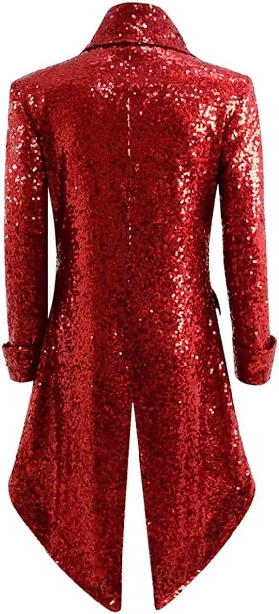 2025 Mens Sequins Tailcoat Jacket Victorian Steampunk Costumes Gothic Victorian Frock Blazer Coat JJK029