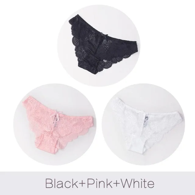 3 Pack Lace Panties Seamless Underwear Floral Cotton Mix Transparent Bikini Briefs