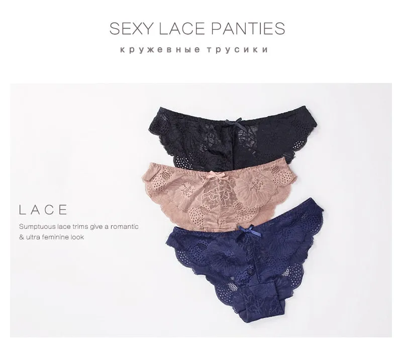 3 Pack Lace Panties Seamless Underwear Floral Cotton Mix Transparent Bikini Briefs