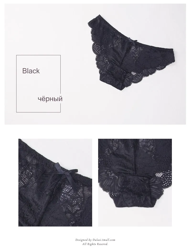 3 Pack Lace Panties Seamless Underwear Floral Cotton Mix Transparent Bikini Briefs