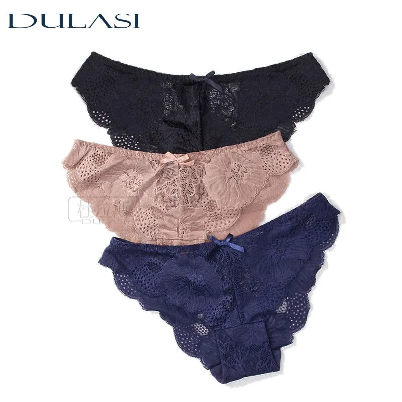3 Pack Lace Panties Seamless Underwear Floral Cotton Mix Transparent Bikini Briefs