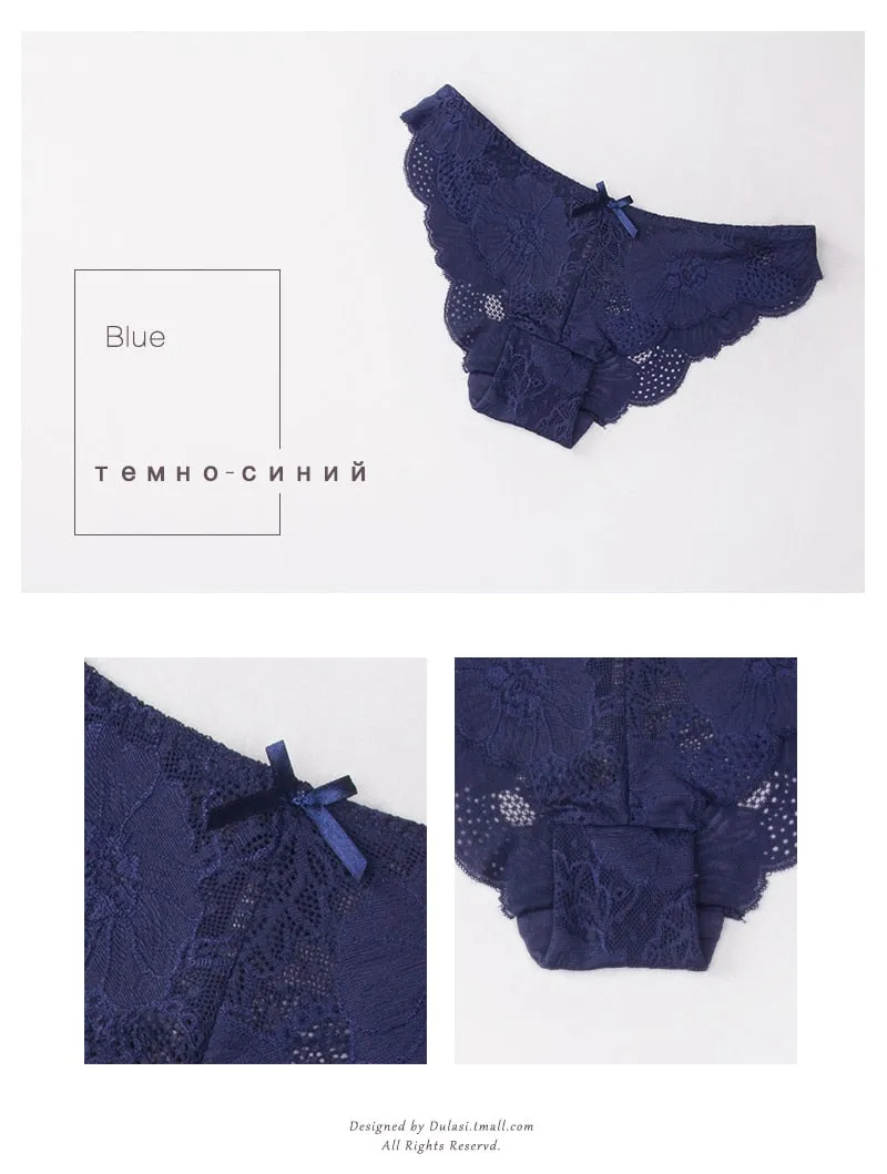 3 Pack Lace Panties Seamless Underwear Floral Cotton Mix Transparent Bikini Briefs