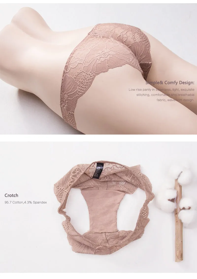 3 Pack Lace Panties Seamless Underwear Floral Cotton Mix Transparent Bikini Briefs