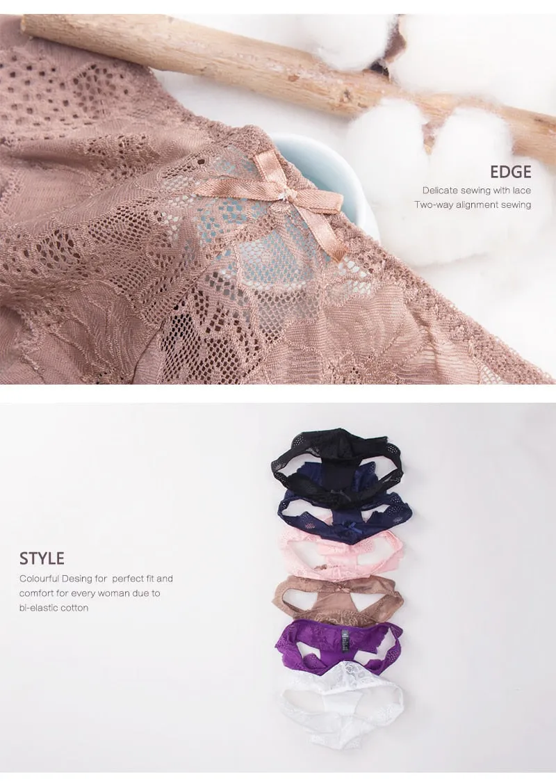 3 Pack Lace Panties Seamless Underwear Floral Cotton Mix Transparent Bikini Briefs