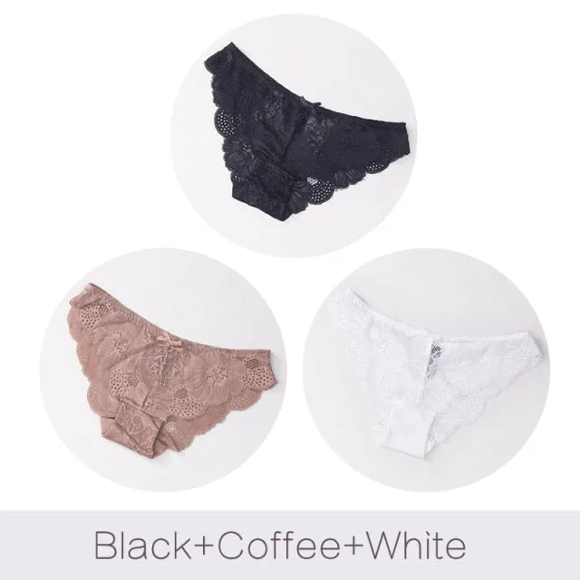 3 Pack Lace Panties Seamless Underwear Floral Cotton Mix Transparent Bikini Briefs