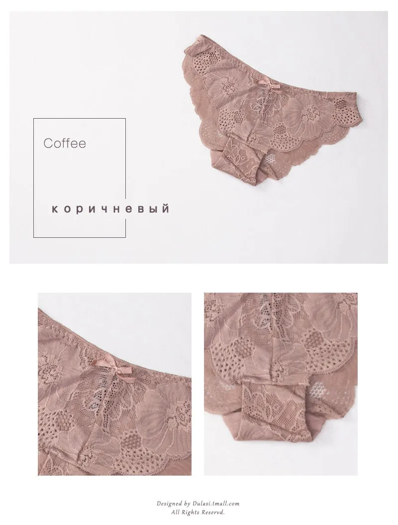 3 Pack Lace Panties Seamless Underwear Floral Cotton Mix Transparent Bikini Briefs