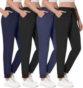 4 Pack Womens Joggers with Pockets-Lightweight Quick Dry Sweatpants Athletic Yoga Running Lounge Tapered Pants