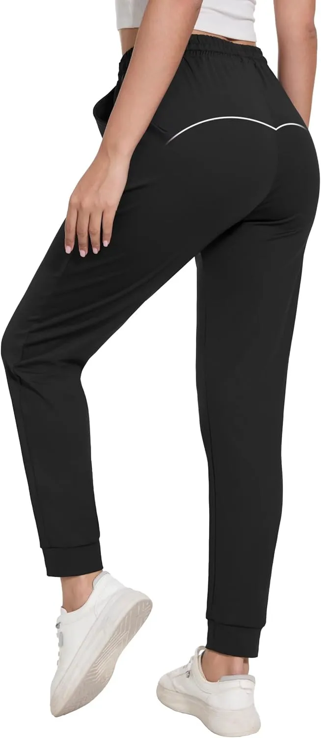 4 Pack Womens Joggers with Pockets-Lightweight Quick Dry Sweatpants Athletic Yoga Running Lounge Tapered Pants