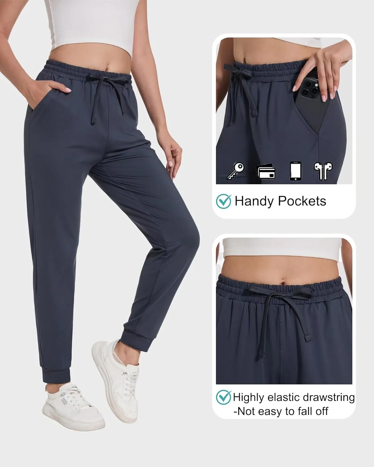 4 Pack Womens Joggers with Pockets-Lightweight Quick Dry Sweatpants Athletic Yoga Running Lounge Tapered Pants