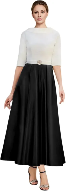 A-line Elegant Mother of The Bride Dress Half Sleeve Ankle-Length Satin Wedding Guest Dress Evening Gown Ruched 2025
