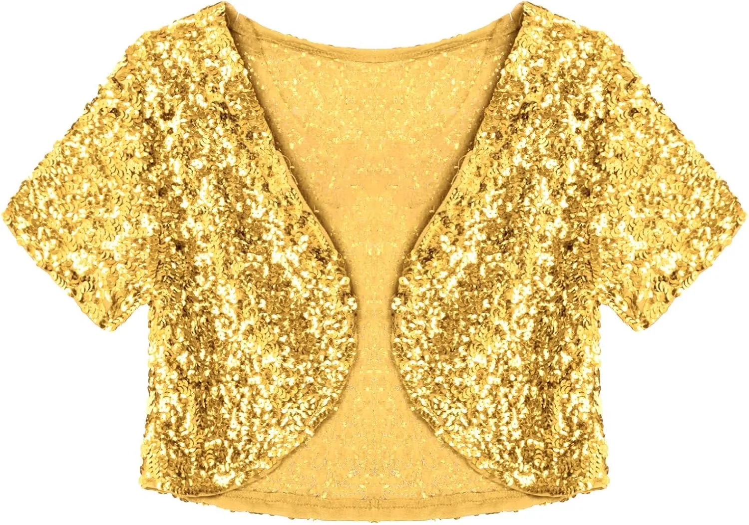 ACSUSS Women Shiny Sequins Short Sleeves Blazer Coat Casual Chemise Open Front Jacket Party Wear