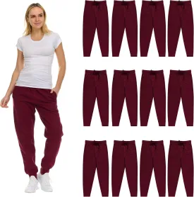 BILLIONHATS 12 Pack Women Jogger Sweatpants, Bulk Comfy Fleece-Lined with Ribbed Cuffs for Charities & Shelter Home Donations