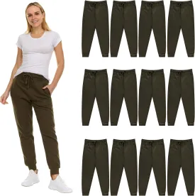 BILLIONHATS 12 Pack Women Jogger Sweatpants, Bulk Comfy Fleece-Lined with Ribbed Cuffs for Charities & Shelter Home Donations