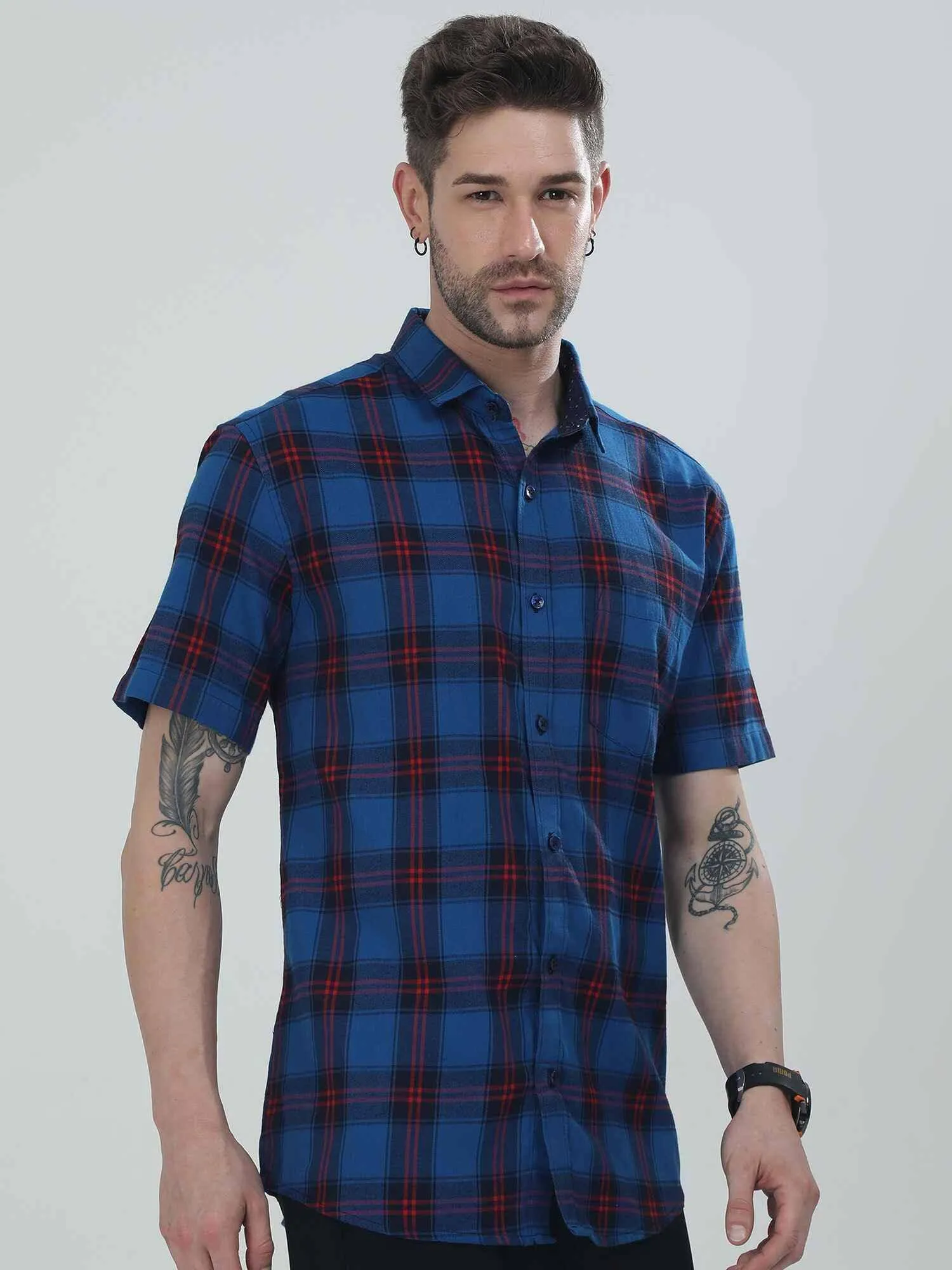 Blue Checkered Half Shirt