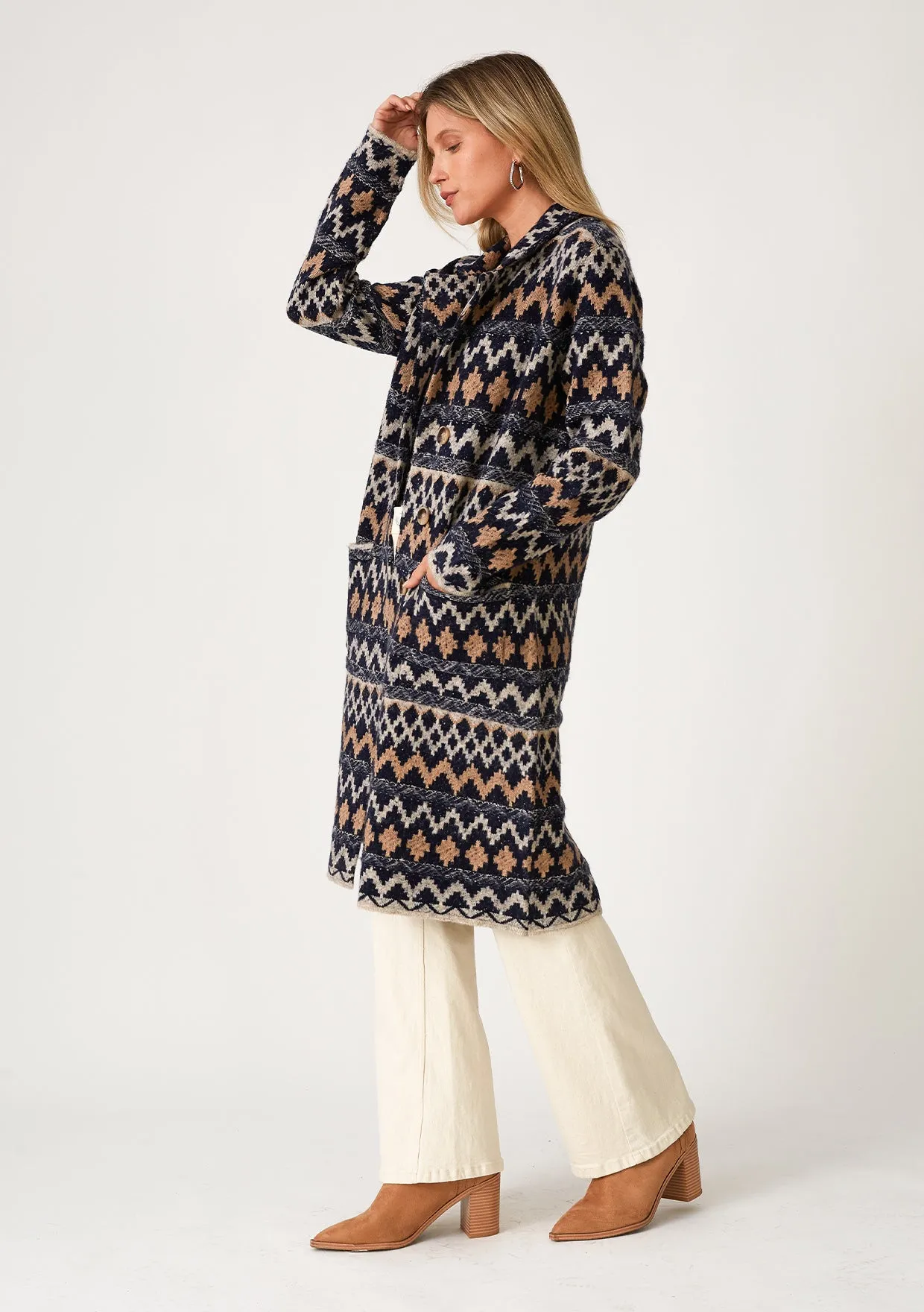 Bohemian Chevron Button Front Knit Cardigan