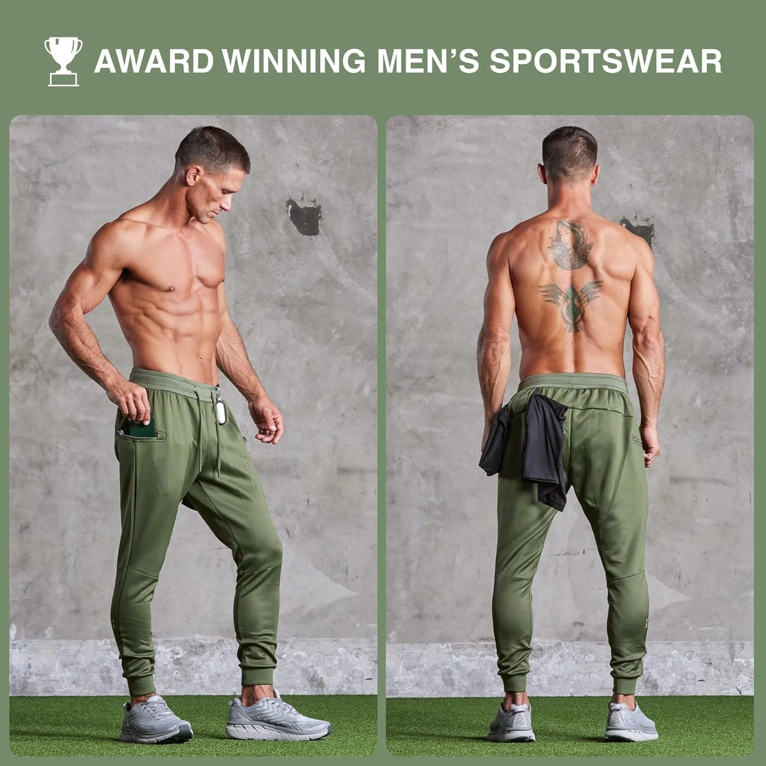 Born Tough Mens Workout Joggers Pants, Tapered Bodybuilding Gym Joggers, Athletic Running Sweatpants with Zipper Pockets