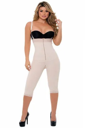 Calf-length Full Body Shaper with Belly & Crotch Zipper