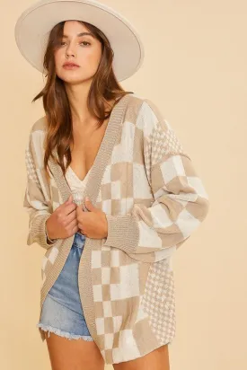 Checkered Open Front Cardigan