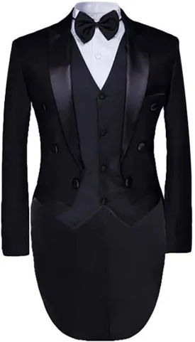Cloudstyle Men's Tailcoat Formal Slim Fit 3-Piece Suit Dinner Jacket Swallow-Tailed Coat