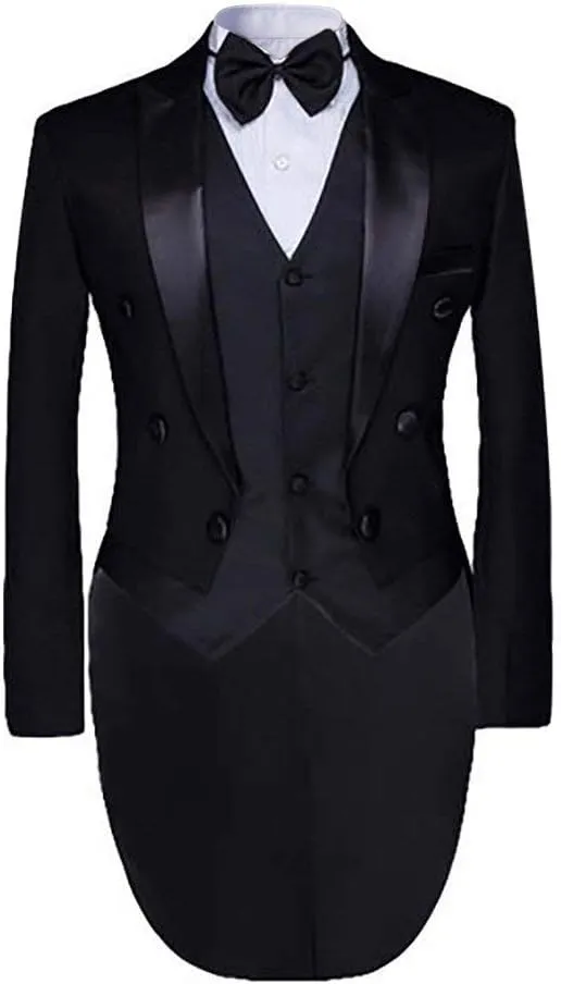 Cloudstyle Men's Tailcoat Formal Slim Fit 3-Piece Suit Dinner Jacket Swallow-Tailed Coat
