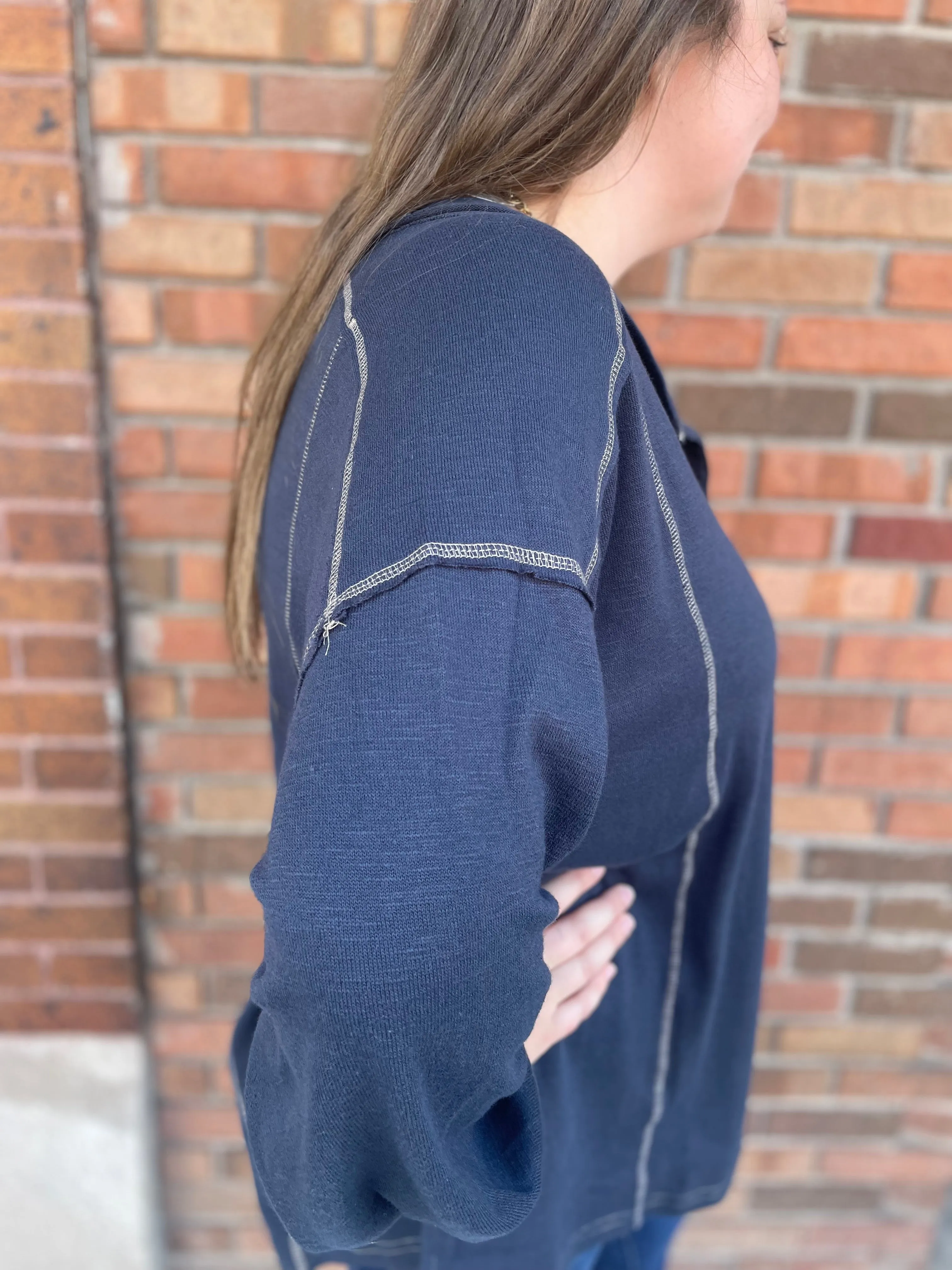 Contrast Stitch Long Sleeve Henley