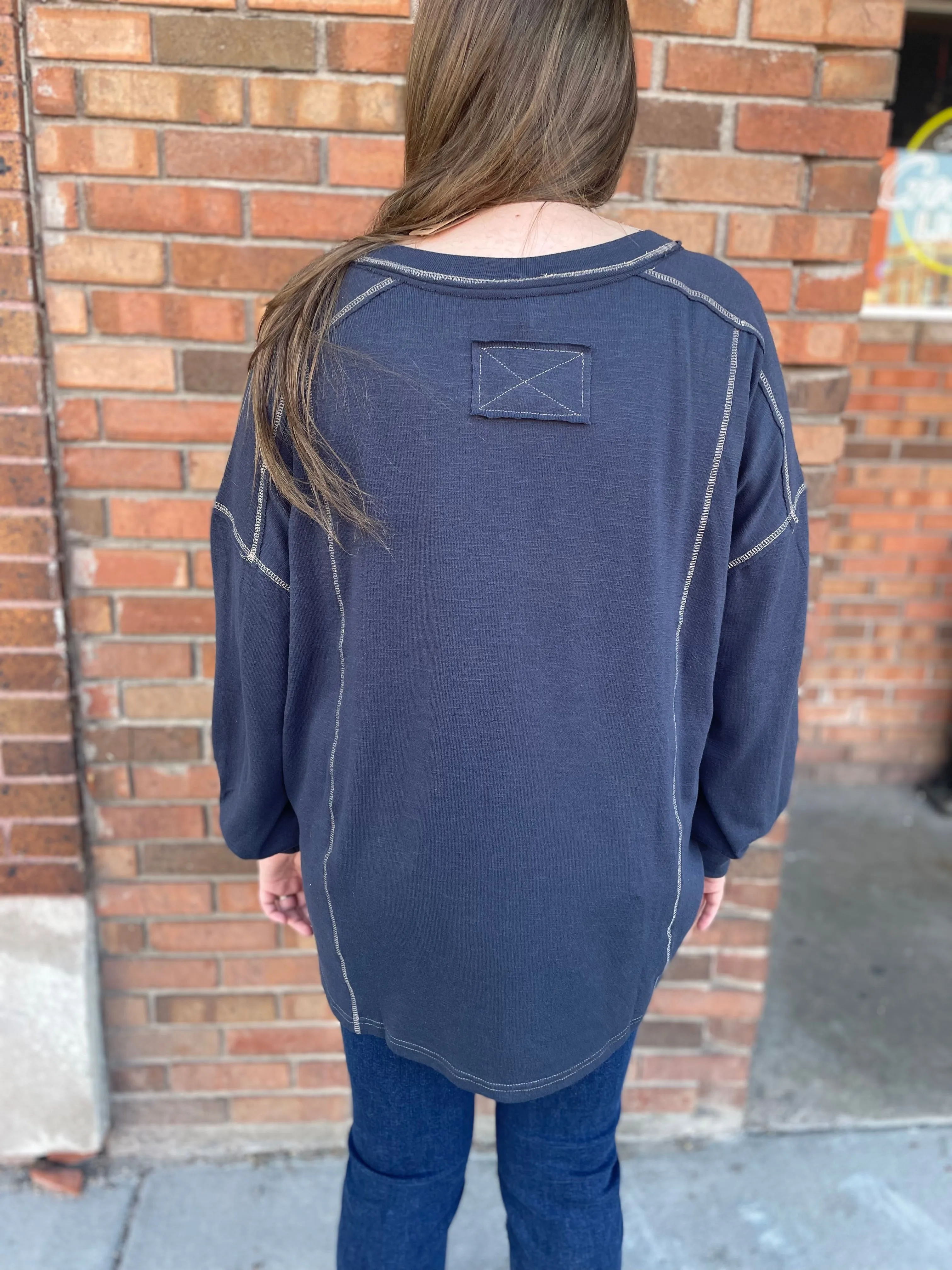 Contrast Stitch Long Sleeve Henley