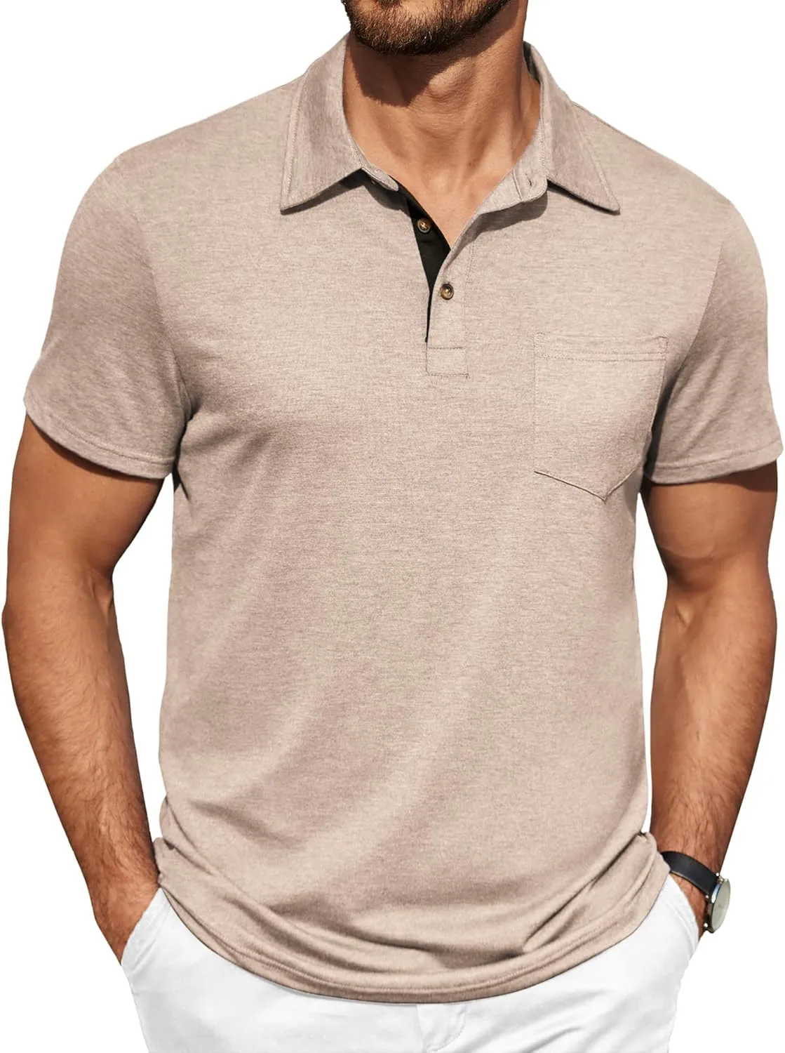 COOFANDY Men Short Sleeve Polo Shirt Casual Summer Collar Shirts Dress Button Polo T Shirt Classic Golf Shirts