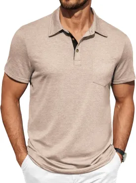 COOFANDY Men Short Sleeve Polo Shirt Casual Summer Collar Shirts Dress Button Polo T Shirt Classic Golf Shirts