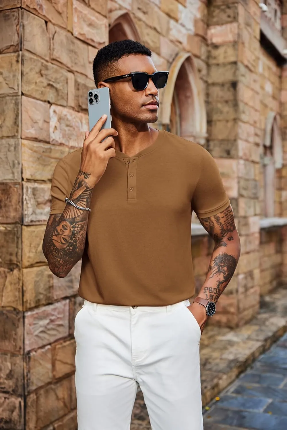 COOFANDY Men's Henley Shirts Short Sleeve Casual Summer Basic Tee Solid Button T-Shirts