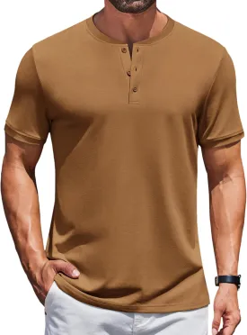 COOFANDY Men's Henley Shirts Short Sleeve Casual Summer Basic Tee Solid Button T-Shirts