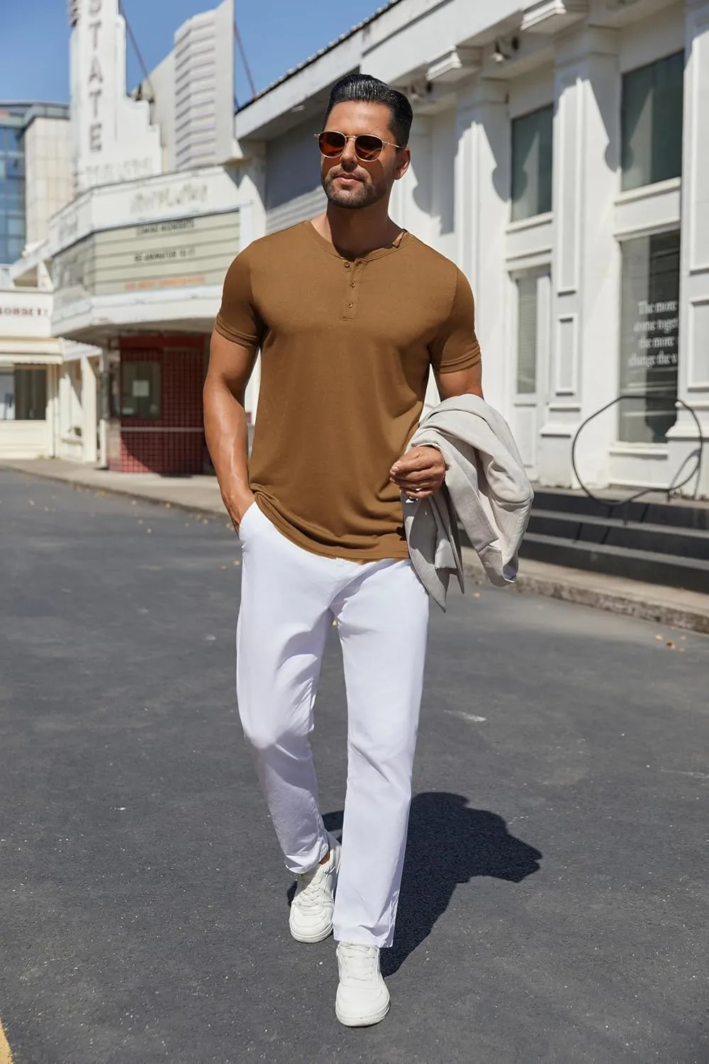 COOFANDY Men's Henley Shirts Short Sleeve Casual Summer Basic Tee Solid Button T-Shirts