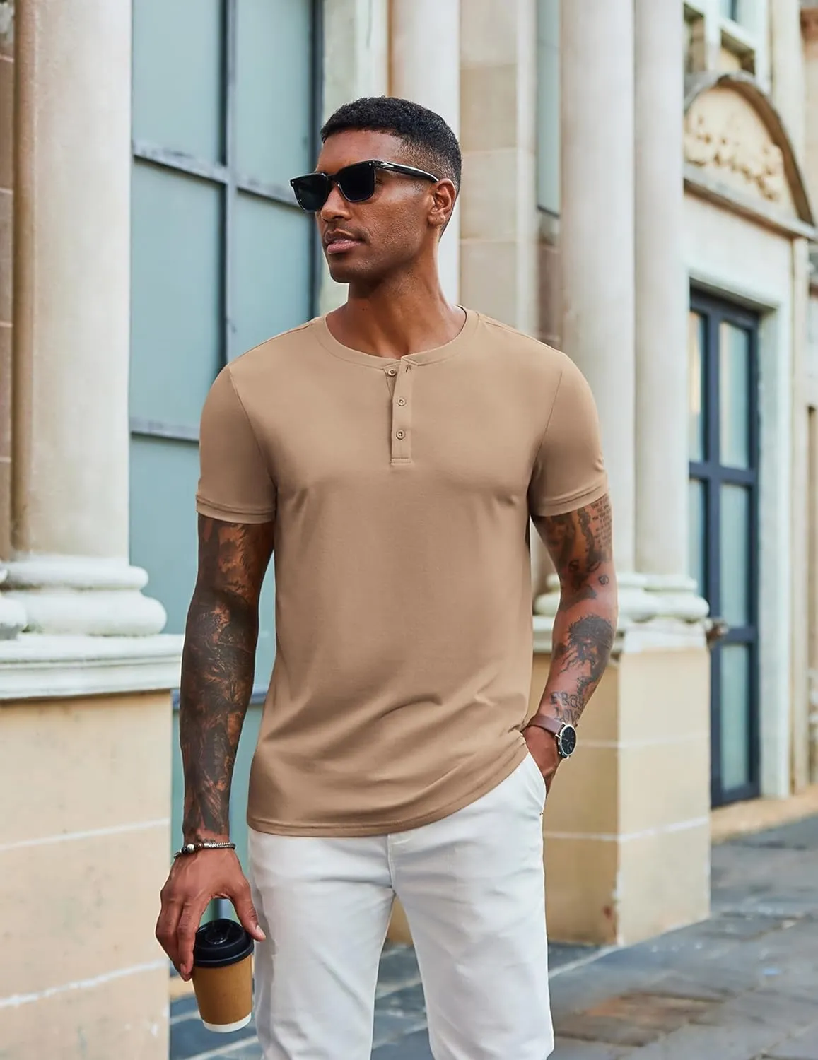 COOFANDY Men's Henley Shirts Short Sleeve Casual Summer Basic Tee Solid Button T-Shirts