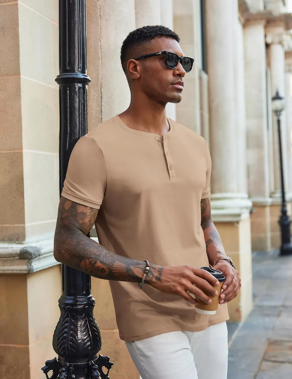 COOFANDY Men's Henley Shirts Short Sleeve Casual Summer Basic Tee Solid Button T-Shirts