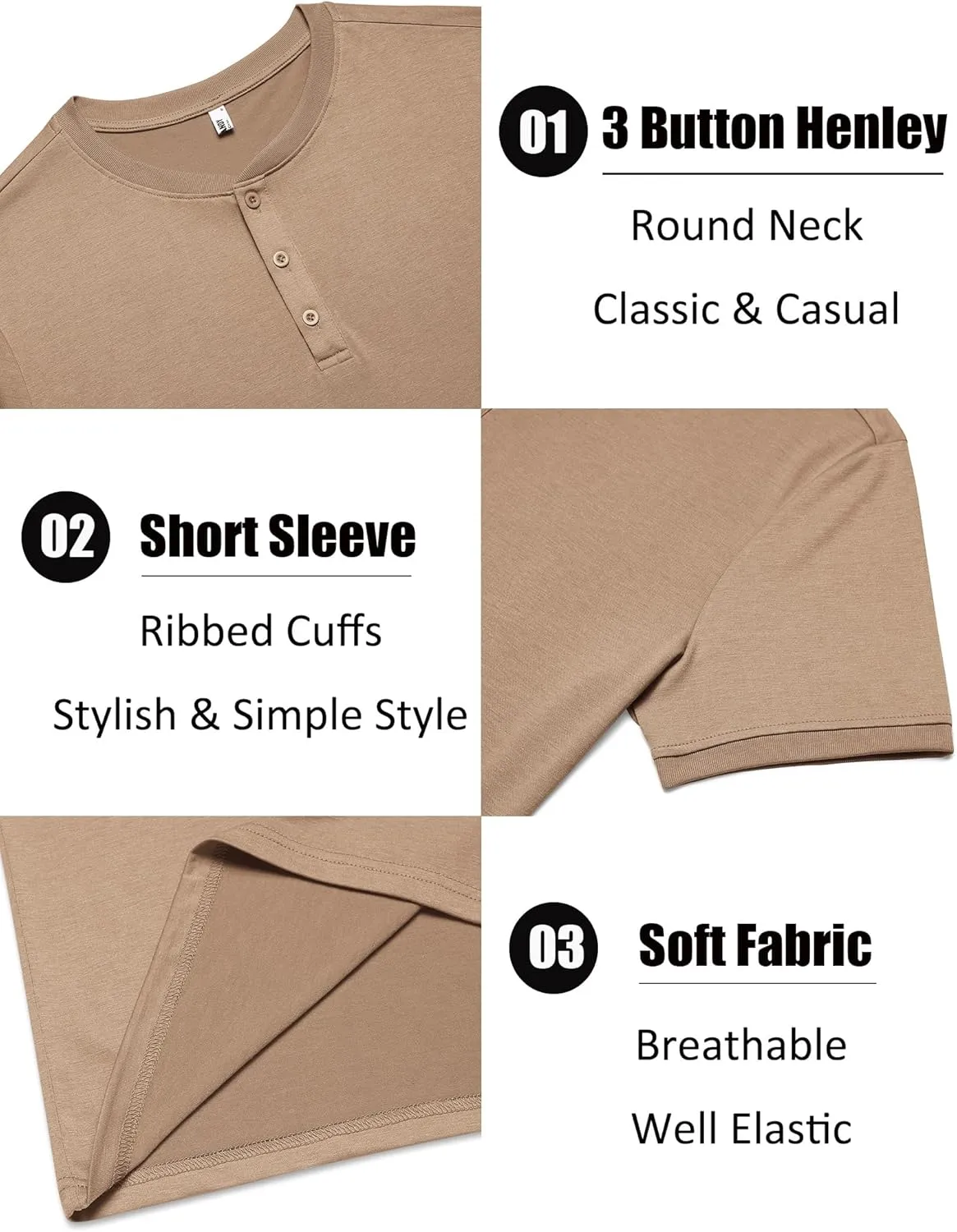 COOFANDY Men's Henley Shirts Short Sleeve Casual Summer Basic Tee Solid Button T-Shirts