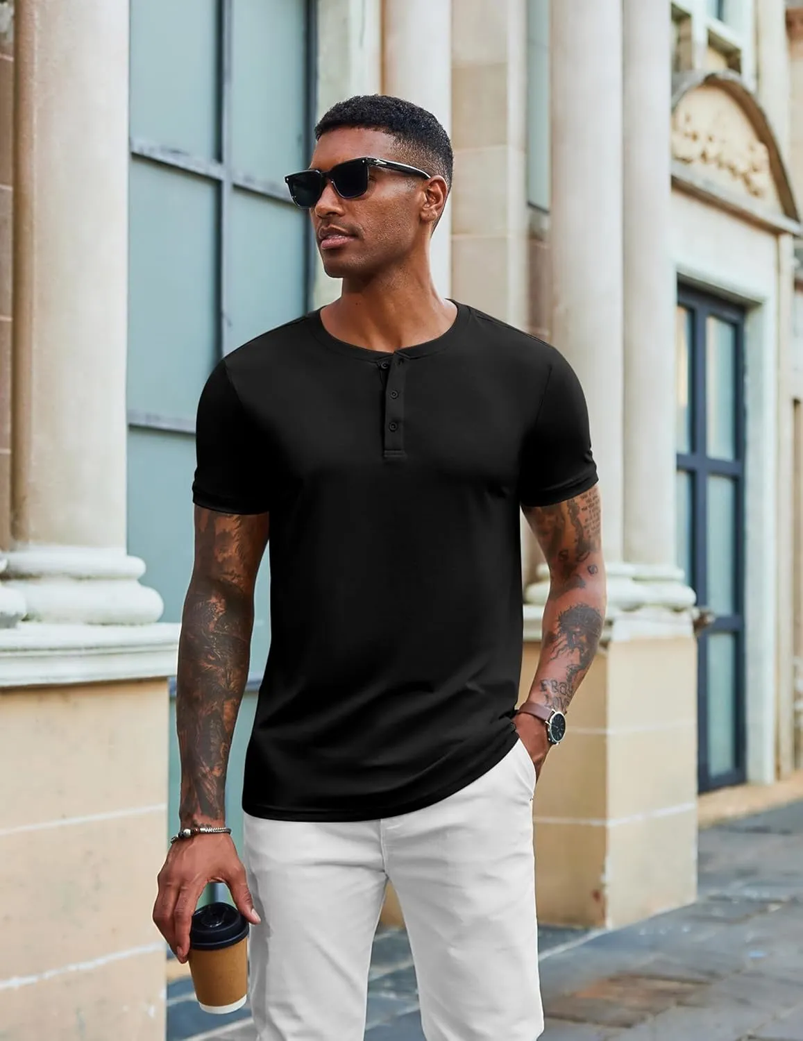 COOFANDY Men's Henley Shirts Short Sleeve Casual Summer Basic Tee Solid Button T-Shirts