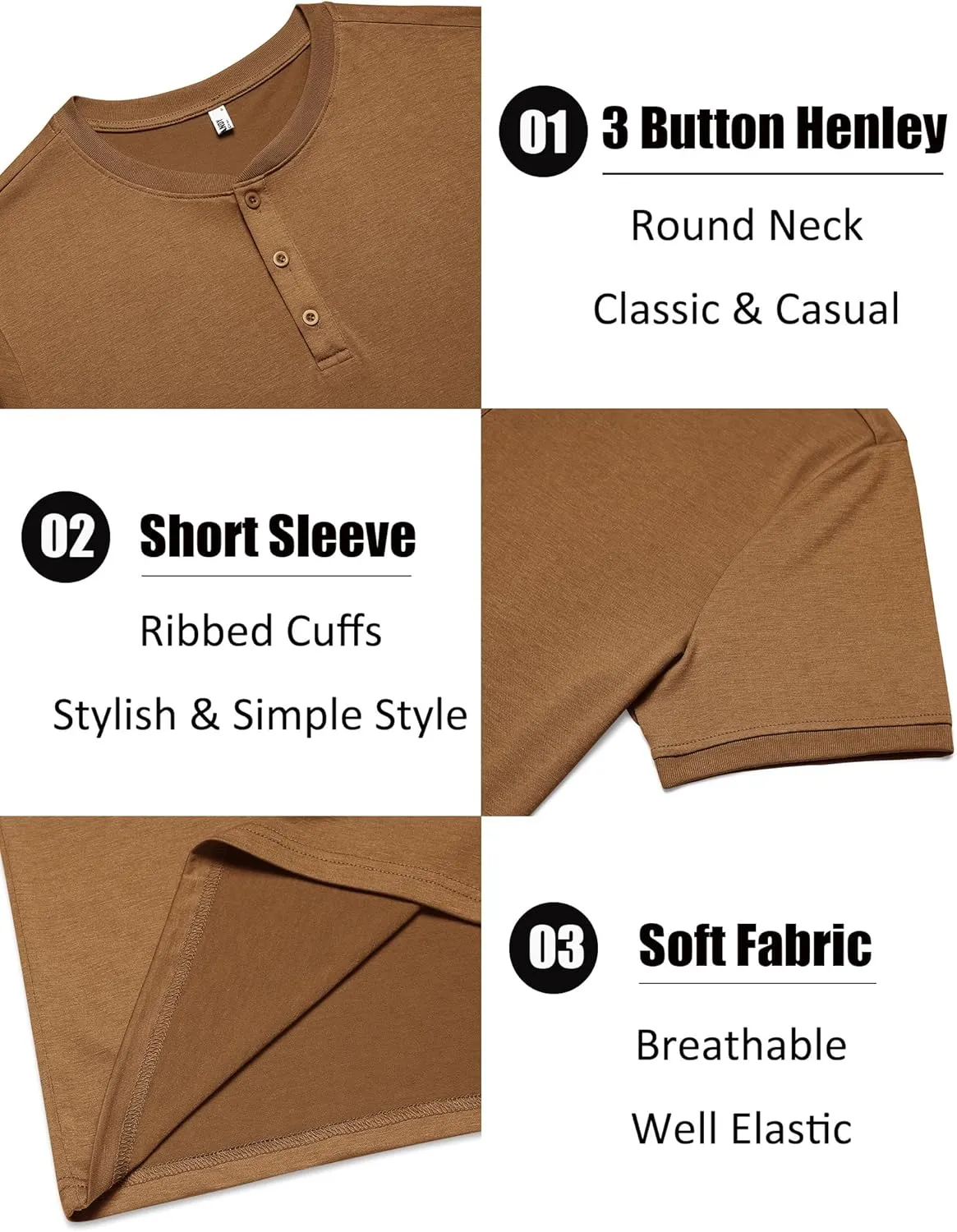 COOFANDY Men's Henley Shirts Short Sleeve Casual Summer Basic Tee Solid Button T-Shirts