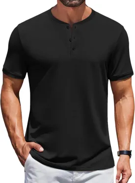 COOFANDY Men's Henley Shirts Short Sleeve Casual Summer Basic Tee Solid Button T-Shirts