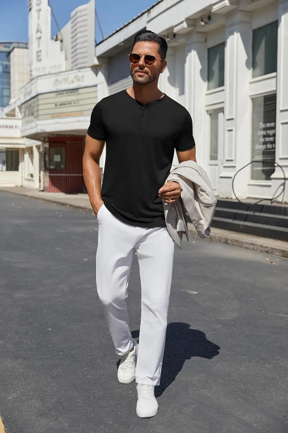 COOFANDY Men's Henley Shirts Short Sleeve Casual Summer Basic Tee Solid Button T-Shirts