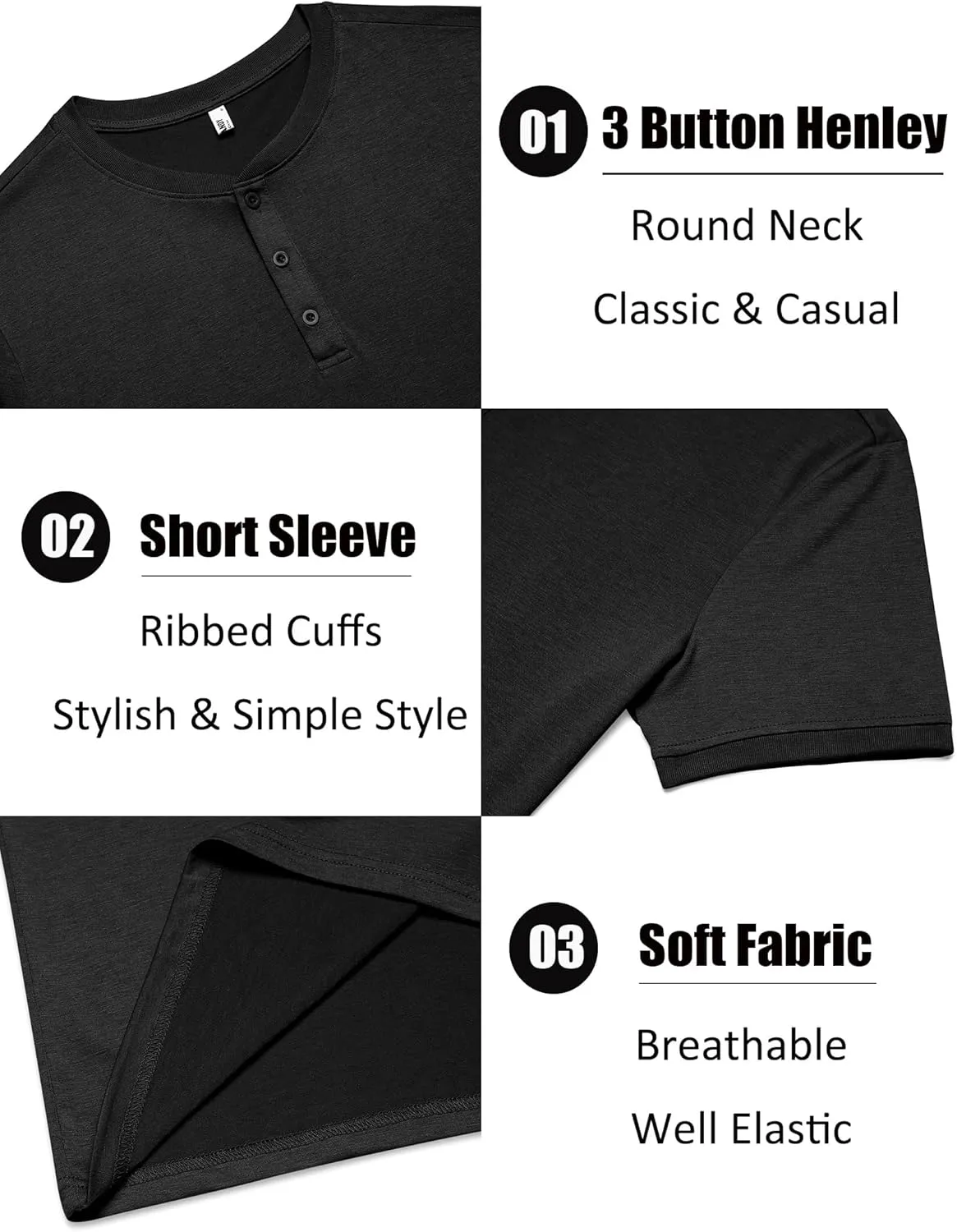 COOFANDY Men's Henley Shirts Short Sleeve Casual Summer Basic Tee Solid Button T-Shirts