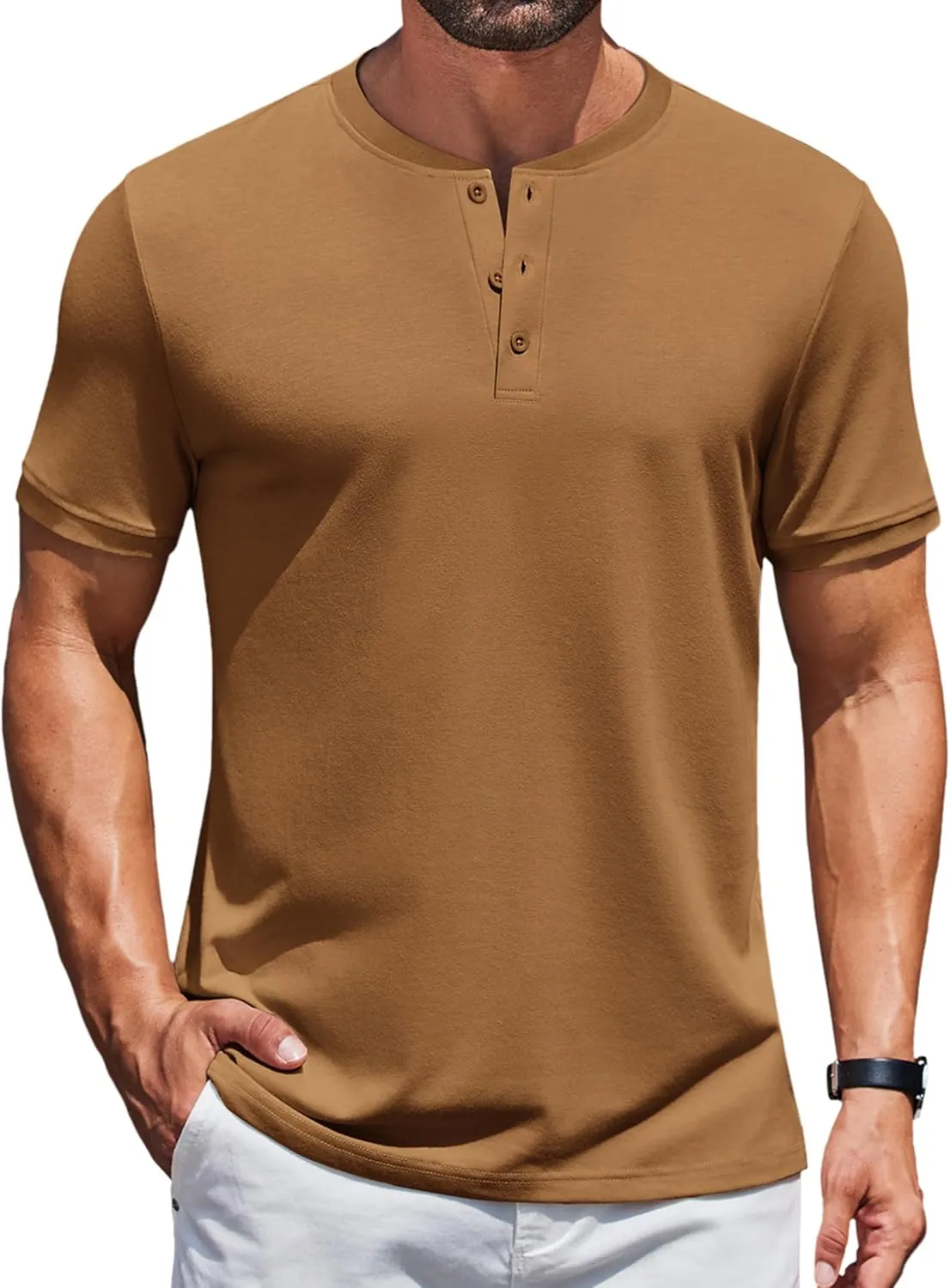 COOFANDY Men's Henley Shirts Short Sleeve Casual Summer Basic Tee Solid Button T-Shirts