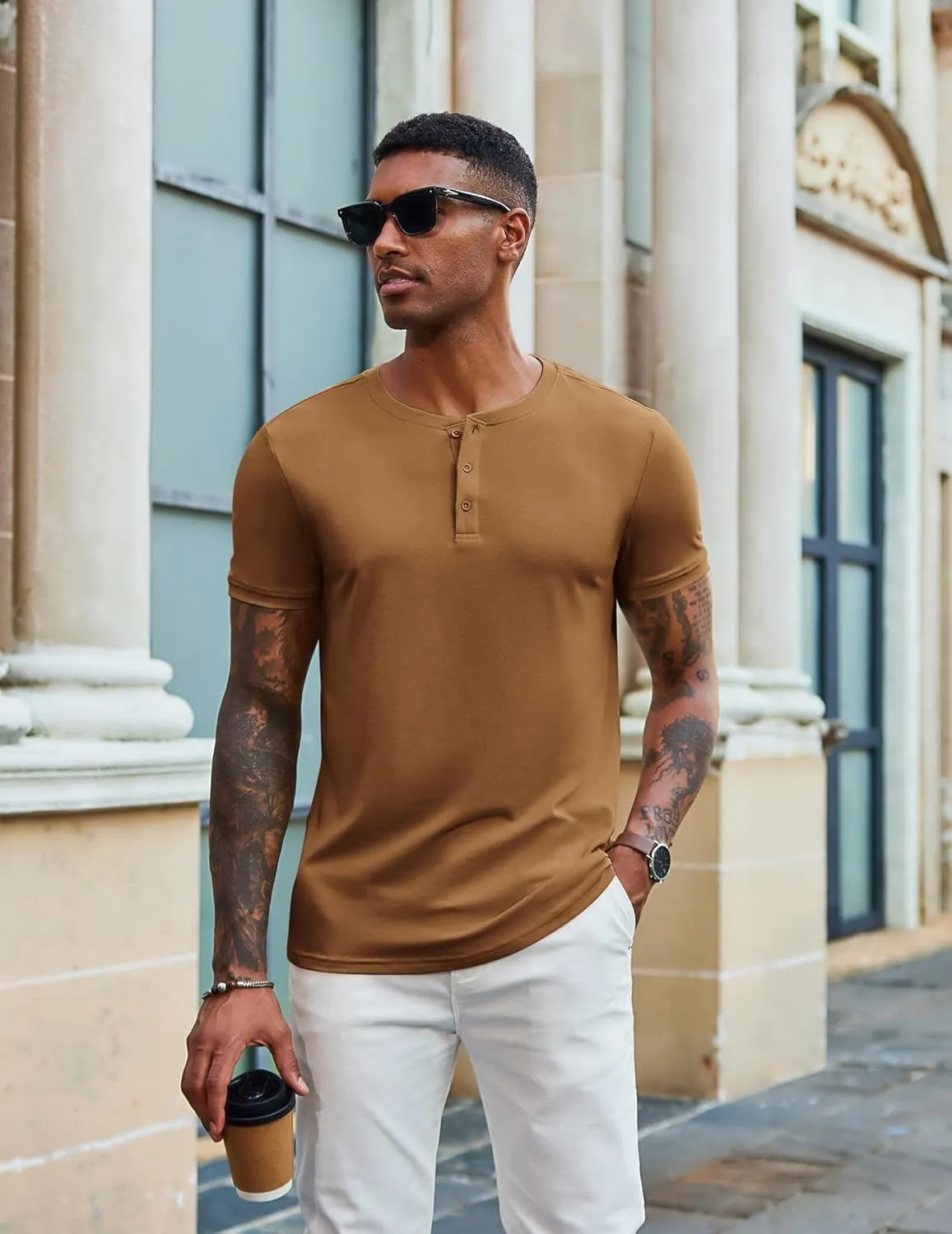 COOFANDY Men's Henley Shirts Short Sleeve Casual Summer Basic Tee Solid Button T-Shirts