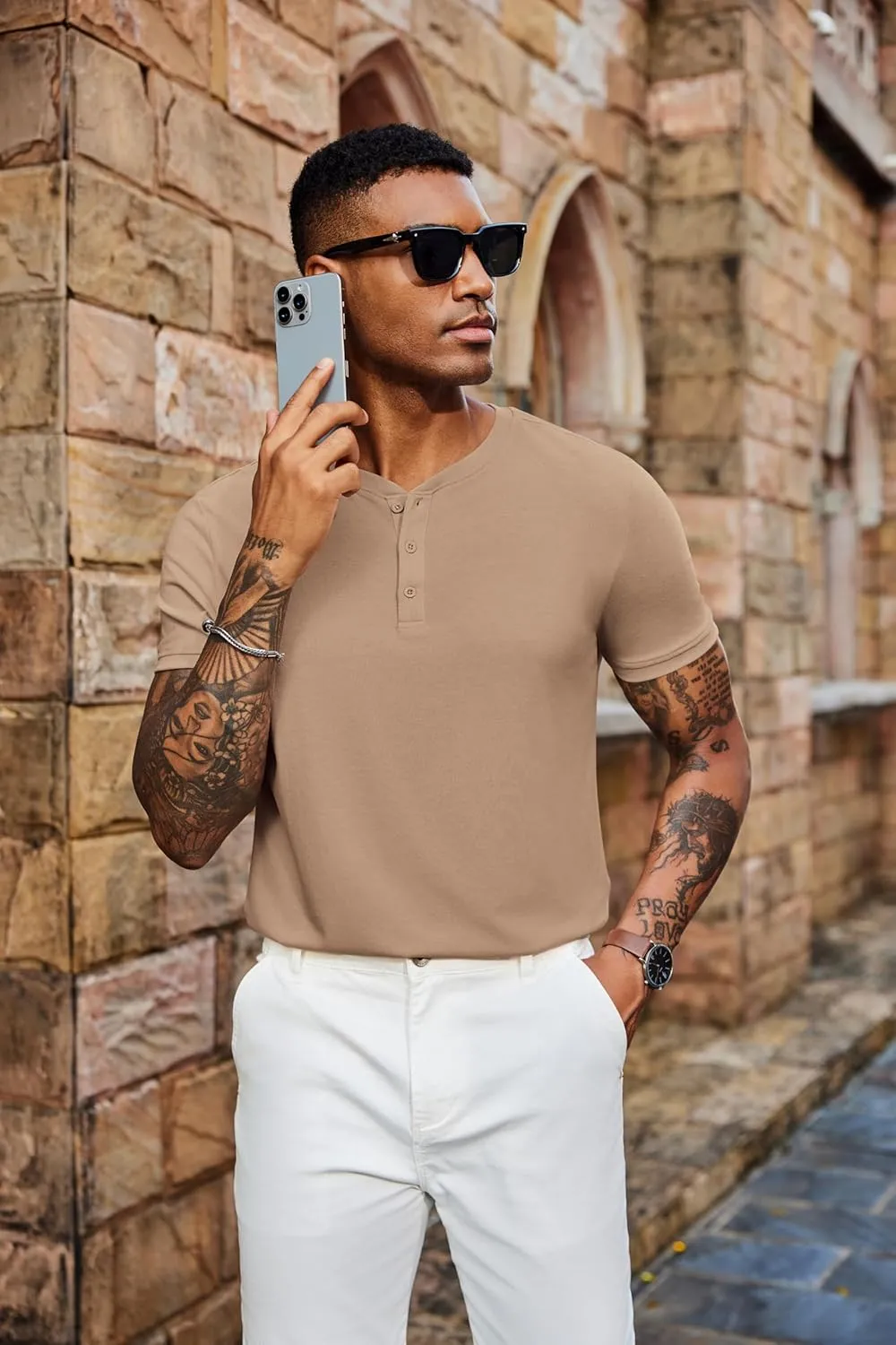 COOFANDY Men's Henley Shirts Short Sleeve Casual Summer Basic Tee Solid Button T-Shirts