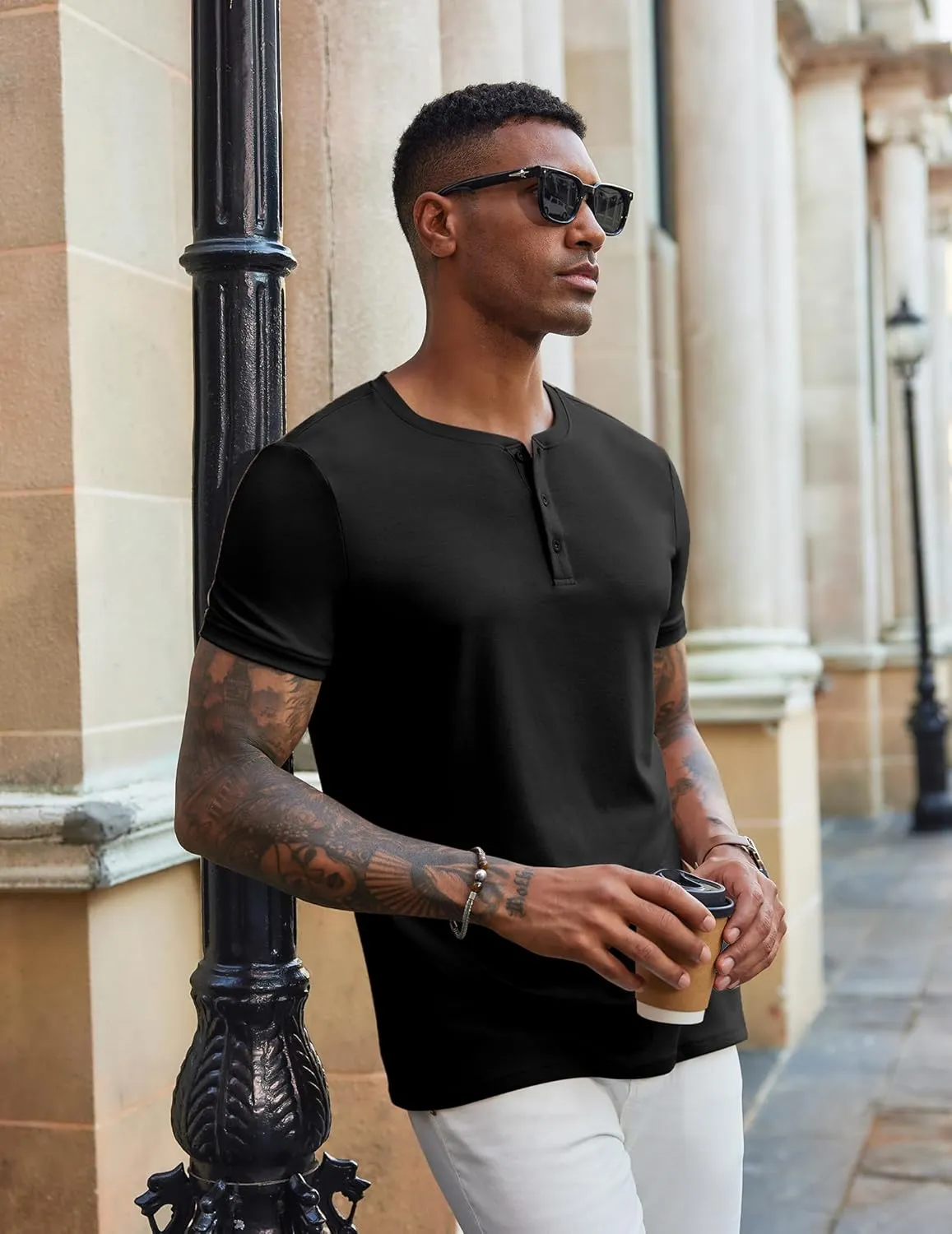 COOFANDY Men's Henley Shirts Short Sleeve Casual Summer Basic Tee Solid Button T-Shirts