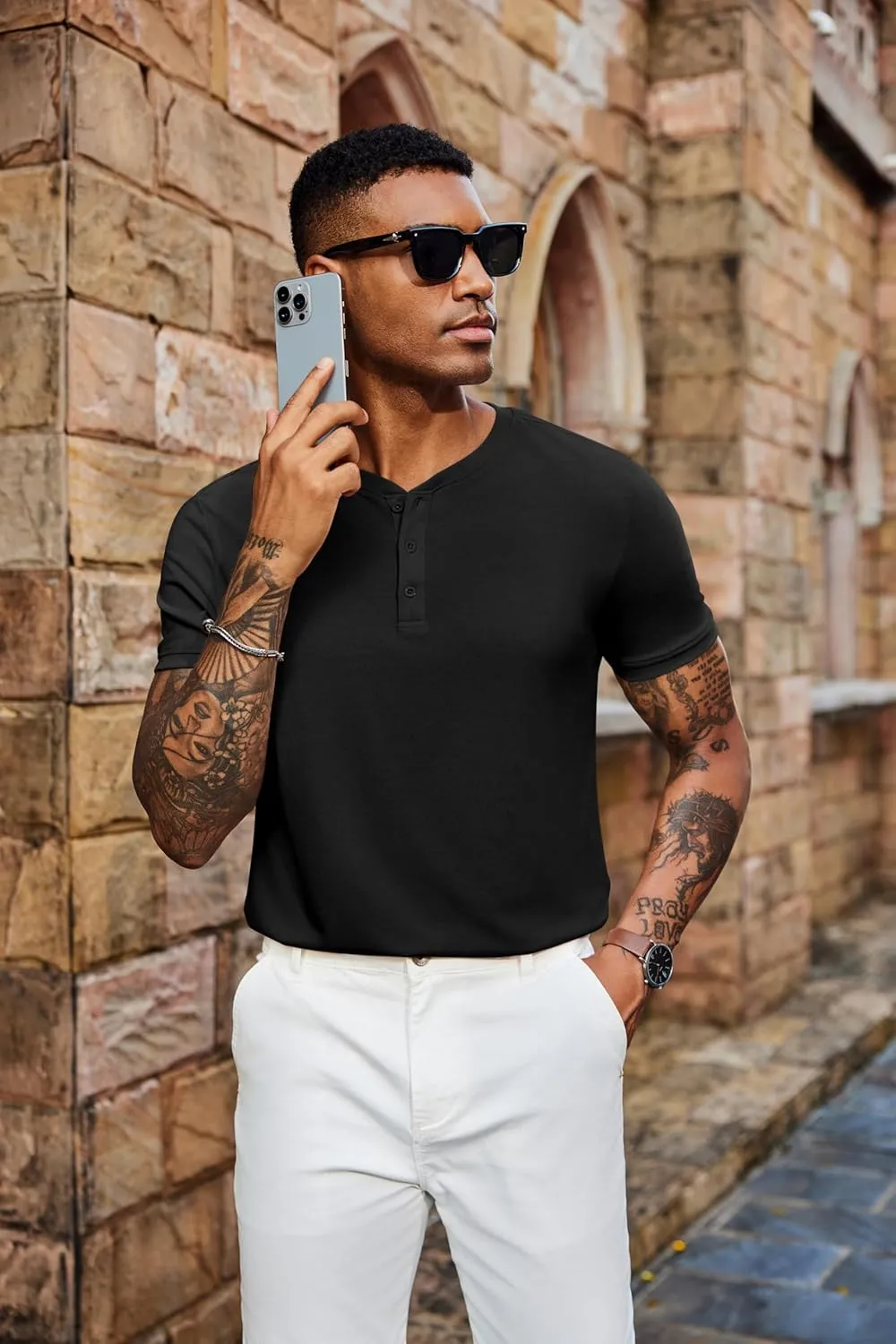 COOFANDY Men's Henley Shirts Short Sleeve Casual Summer Basic Tee Solid Button T-Shirts